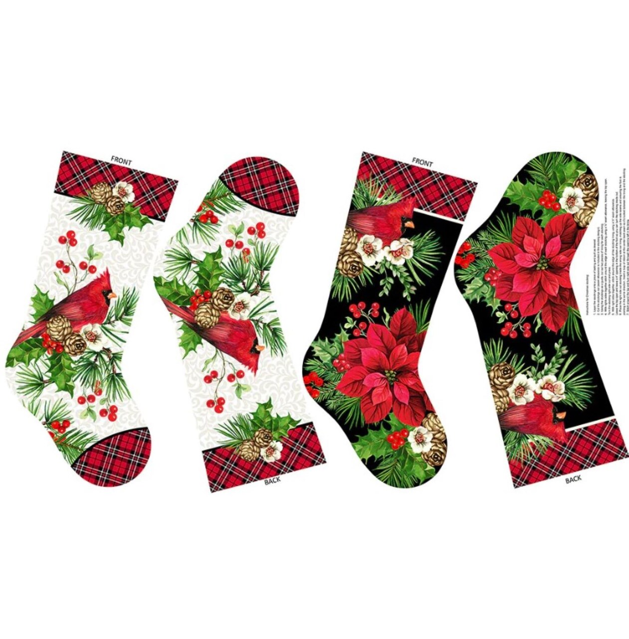 Cardinal Christmas Stocking Panel 23 x 44 Cotton Fabric by Northcott